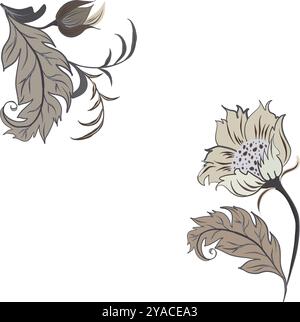 Vector floral frame in William Morris style for greeting cards in beige colors. Illustration of a floral composition in William Morris style Stock Vector