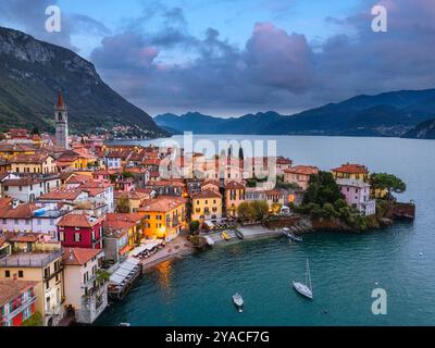 Aerial View of a Picturesque Italian Village on the Lake Como, Varenna, Lecco province, Lombardy, Italy Stock Photo