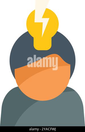 Business concept icon of a man having a great idea, represented by a light bulb with a lightning bolt Stock Vector