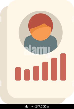 Businessman reviewing employee performance data on a profile card, featuring a bar graph illustrating progress and achievements Stock Vector