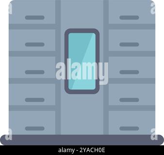 Illustration featuring a data center with multiple server racks and a central control panel, symbolizing cloud computing and data storage Stock Vector