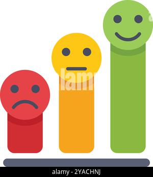 Colorful graph showing increasing customer satisfaction with happy face icon on top Stock Vector