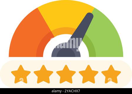 Speedometer is showing a five star customer rating review Stock Vector