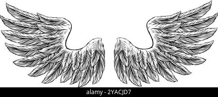 Eagle Angel Wings Tattoo Vintage Woodcut Style Stock Vector