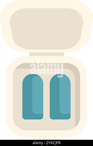 Open wireless earphone charging case holding two earbuds, isolated on a white background Stock Vector