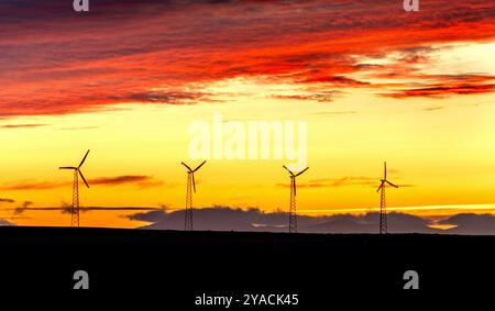 Wind powered generators in the Alaskan Arctic at sunset Stock Photo