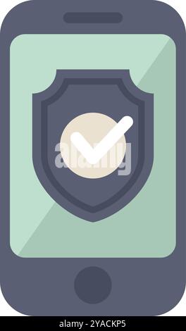 Mobile phone is displaying a shield with a check mark, indicating successful security protection Stock Vector