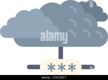 This minimal vector style illustration is showing a cloud computing system being protected by a password Stock Vector