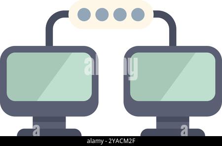 Two computers are transferring files through a cable connection, highlighting data sharing and network connectivity Stock Vector