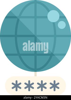 Flat vector illustration representing global network security concept showing earth globe protected by password Stock Vector
