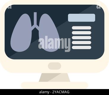 Computer monitor displaying human lungs x ray image and medical examination data, healthcare and medical technology concept Stock Vector