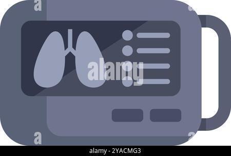 Digital spirometer measuring lung capacity and displaying results on screen with buttons Stock Vector
