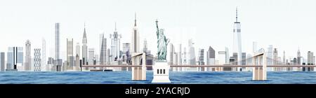 New York color halftone skyline vector illustration Stock Vector