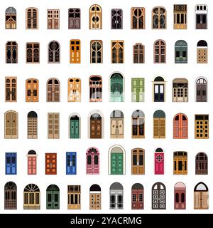 doors detailed isolated icons vector collection Stock Vector