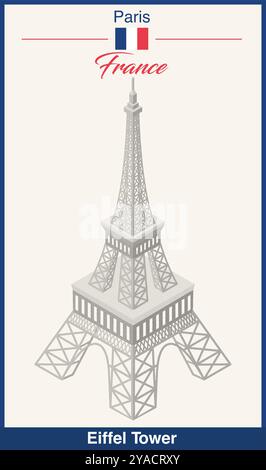 Eiffel Tower isometric illustration made with stipple texture, pointillism technique. Vector poster Stock Vector