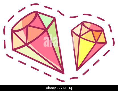 Two vibrant gemstones are illustrated in a heart shape displaying their colorful facets and artistic style symbolizing beauty and elegance Stock Vector