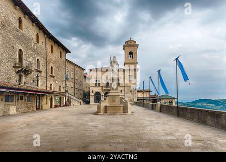 The scenic Liberty Square, main central square nestled in the heart of the World's oldest Republic and one of the main landmarks of the country of San Stock Photo