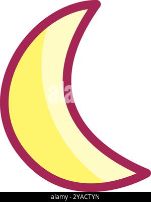 This crescent moon features a vibrant yellow color with a maroon outline ideal for decorative purposes childrens art or educational materials Stock Vector