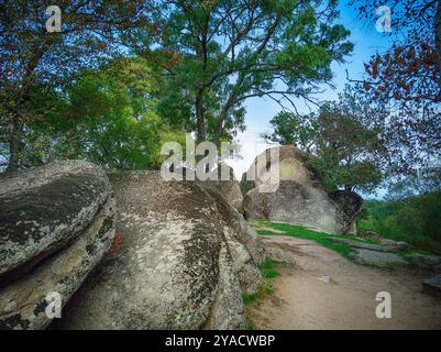 Beglik Tash - nature rock formation, a prehistoric rock sanctuary situated on the southern Black Sea coast of Bulgaria, a few kilometers north of the Stock Photo