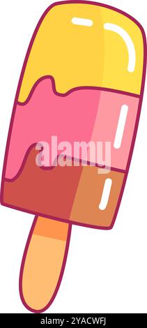 A playful popsicle features distinct layers of vibrant pink yellow and orange showcasing a fun treat ideal for summer days or warm weather Stock Vector