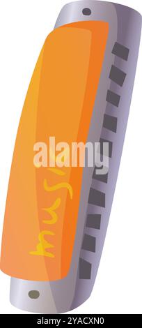 A brightly colored harmonica lies on a flat surface its orange cover gleaming under the light symbolizing the fun and creativity of playing music Stock Vector