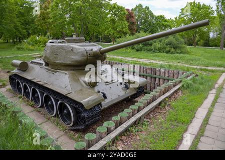 SARATOV, RUSSIA - MAY 03, 2024: The T-34-85 medium tank is on display at the Museum of Military and Labor Glory. Saratov Stock Photo