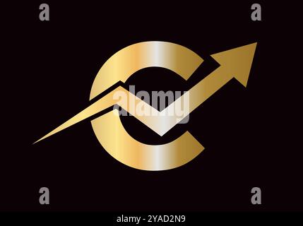Financial Logo On Letter C With Growth Arrow Symbol Vector Template Stock Vector