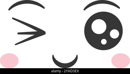 A charming winking face featuring oversized eyes and delicate rosy cheeks brings a joyful and playful vibe perfect for use in communications or design Stock Vector