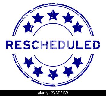 Grunge blue rescheduled word with star icon round rubber seal stamp on white background Stock Vector
