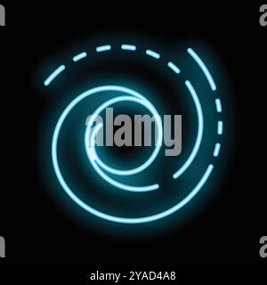 Neon blue spiral glowing on black background representing concepts such as hypnosis, infinity, and progress Stock Vector