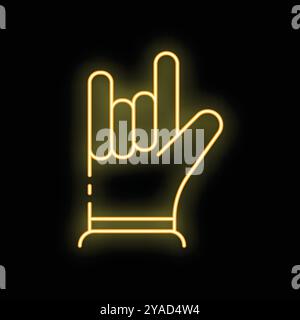 Glowing neon line symbol of a hand making the rock and roll sign Stock Vector