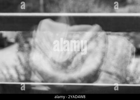 White Hoodie Reflection Through Glass – A Creative Perspective Stock Photo