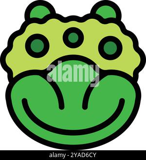 Cartoon green monster face with three eyes and big smile, showing teeth, for scary design Stock Vector