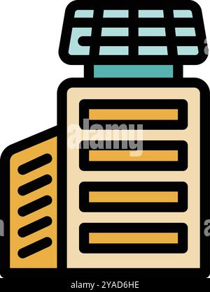 Modern building generating electricity using solar panels on the roof, providing clean and sustainable energy Stock Vector