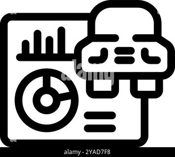Bold outline icon representing a car dealership using data visualization tools to analyze sales trends and market performance Stock Vector