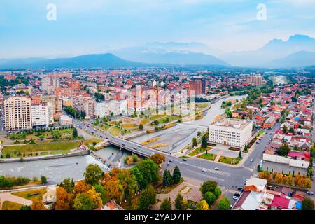 Vladikavkaz aerial panoramic view. Vladikavkaz is the capital city of the Republic of North Ossetia-Alania in Russia. Stock Photo