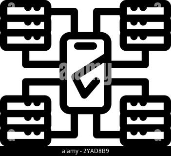 Mobile phone successfully managing and connecting multiple data servers through a secure network Stock Vector