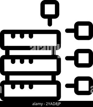 Bold line icon representing a data server connecting to multiple devices, ideal for projects related to data storage and networking Stock Vector