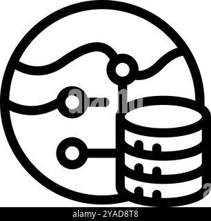 Bold, thick lined icon of a globe with a network connecting to a server, representing global connectivity Stock Vector