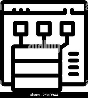 Bold line icon representing a data server connecting to a website interface with a content management system Stock Vector