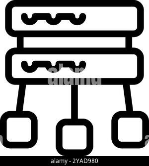 Icon of a network attached storage connecting three devices with cables, data storage concept Stock Vector