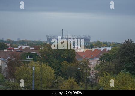 Warsaw, Poland . 13 October   2024 A view of the PGE Narodowy Stadium under dark clouds on a rainy day in Warsaw  - Credit.Amer Ghazzal/Ģ����ý Live News Stock Photo