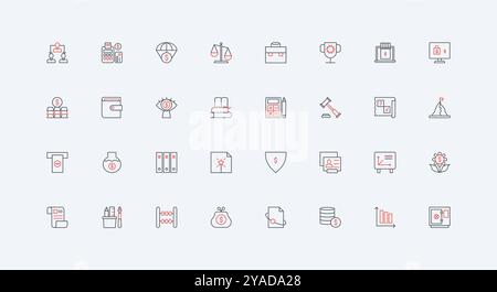 Business and finance, accounting, legal and advisors service, financial data analytics line icon set. Insurance for savings, bank payment thin black and red outline symbols vector illustration Stock Vector