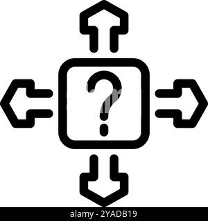 Simple icon of a question mark inside a square with arrows going in and out representing decision making Stock Vector
