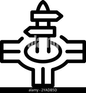 Simple icon of a road intersection with directional arrows, symbolizing choices and decision making Stock Vector