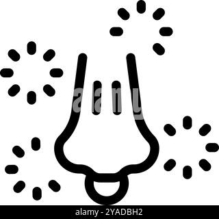 Simple line icon of a nose smelling aroma, surrounded by fragrance particles, representing the sense of smell Stock Vector
