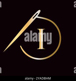 Letter I Tailor Logo, Needle and Thread Logotype for Garment, Embroider, Textile, Fashion, Cloth, Fabric Sign Stock Vector