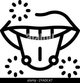 Mouth piercing showing teeth and tongue with shining jewelry balls icon outline Stock Vector