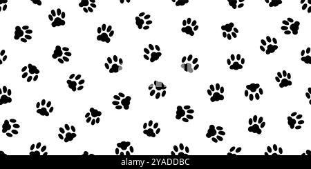 Black paw seamless pattern, vector cat footprint silhouettes, cat's feet. Pattern with cat's trace on white background. Stock Vector