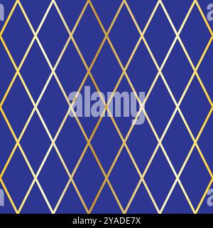 Abstract geometric seamless vector pattern with gold diamond shapes, rhombs on navy blue background. Vector illustration Stock Vector